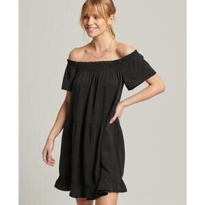 Superdry Women's Black Vintage Ruffle Off Shoulder Casual Sundress, Size 10, EUC